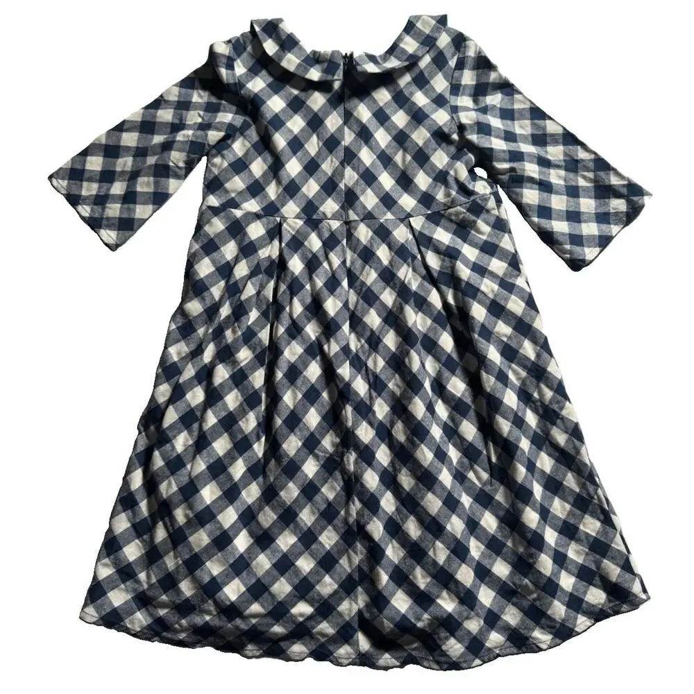 Mabel + Honey Girls 6 Blue White Gingham Ruffle Cotton Dress